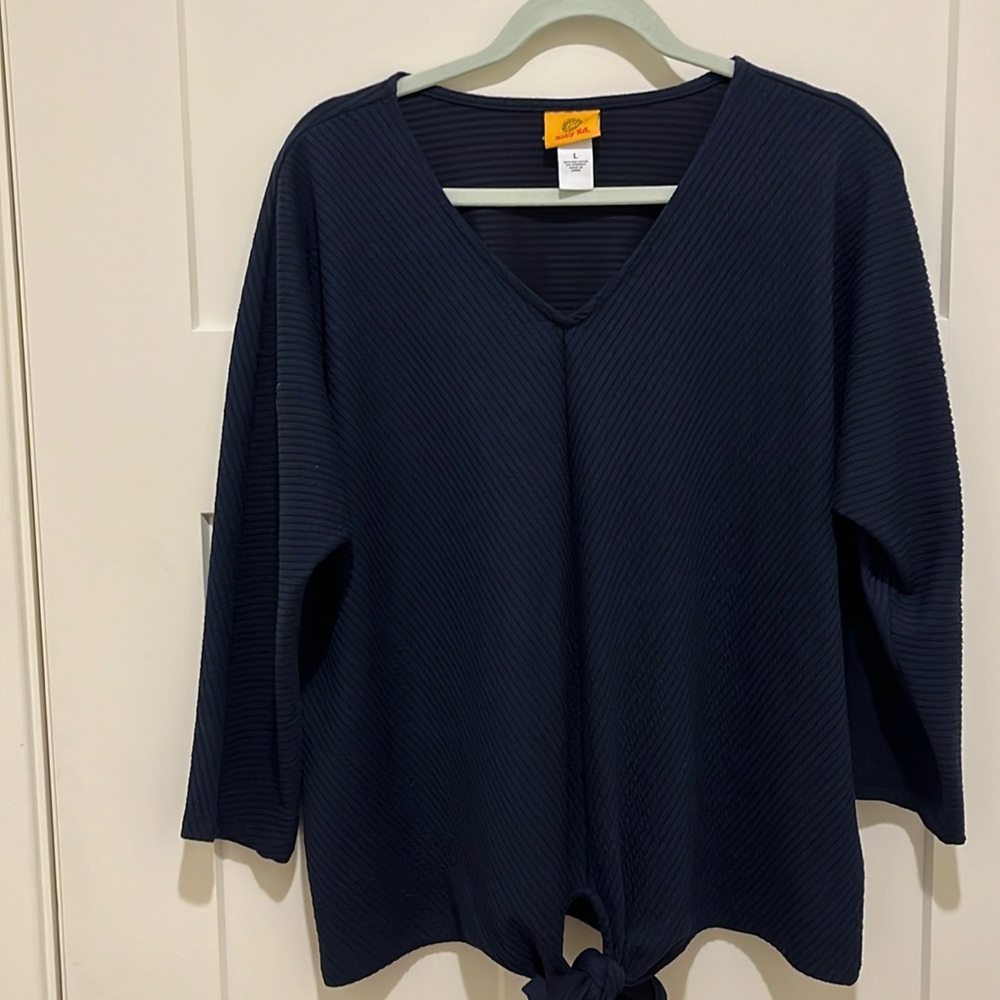 Ruby Rd Navy Tie Front Top